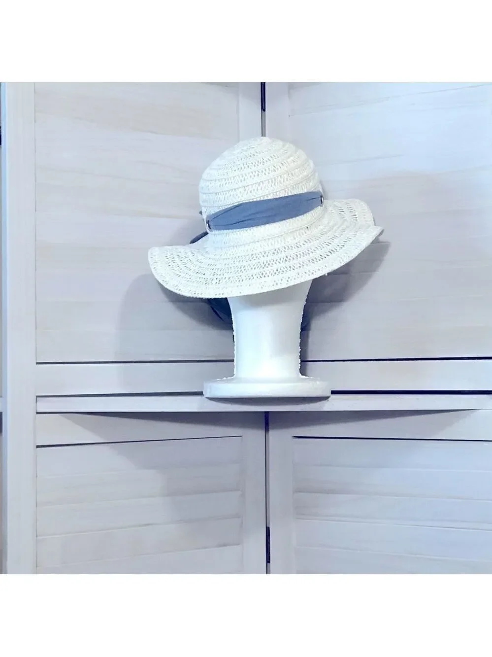 Off White Woven Wide Brim Kids Summer Hat OS